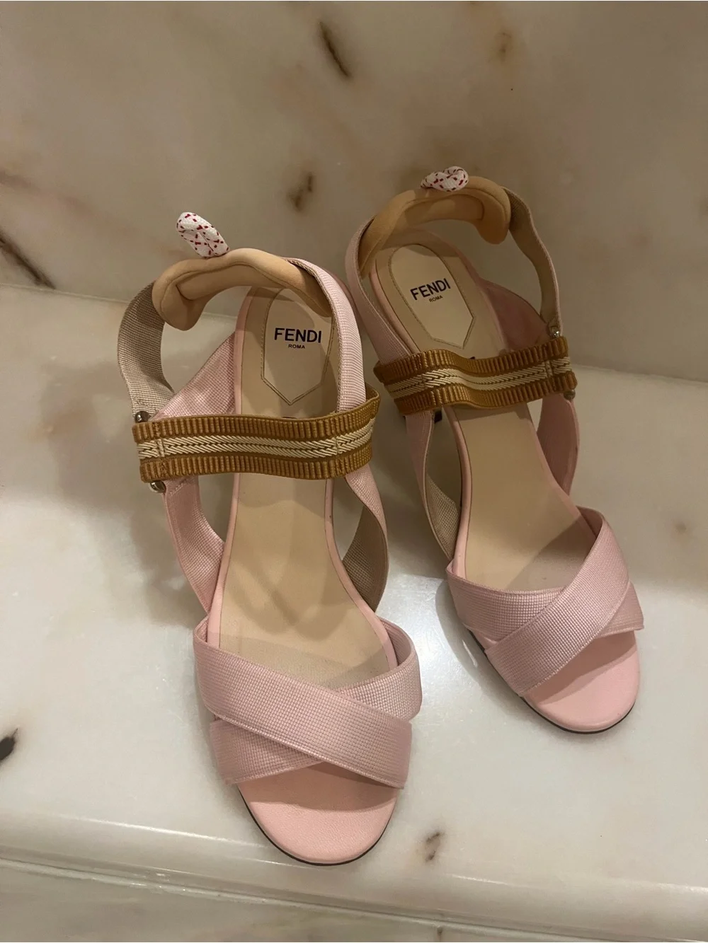 Authentic Fendi Pink and metallic Ribbon Strap Sandals